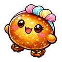 Takoyaki Geta Duo cursor: smiling golden takoyaki ball with a pastel scrunchie on its head and wooden geta sandals
