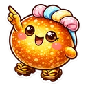 Takoyaki Geta Duo hover pointer: the same golden takoyaki in geta sandals raising an arm to point up-left