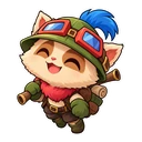 Teemo cursor: chibi Teemo in his scout hat, sticker style