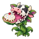 The Sims Cowplant cursor: the Cowplant holding out its cake, sticker style