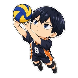 Tobio Kageyama cursor: chibi Kageyama setting a ball, sticker style