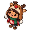 Toca Boca Christmas cursor: a Toca kid in a reindeer hat, sticker style