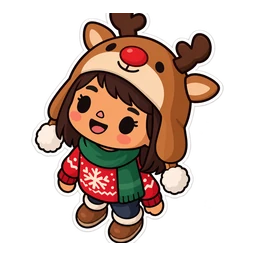 Toca Boca Christmas cursor: a Toca kid in a reindeer hat, sticker style