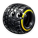 Treadling Tire cursor: glossy black tyre with a yellow rim stripe, big eyes and a smile, sticker style