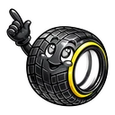 Treadling Tire hover pointer: the same black tyre raising a black gloved hand with a finger pointing up-left