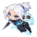 Valorant Jett cursor: chibi Jett mid-dash with white hair, sticker style