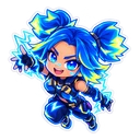 Valorant Neon cursor: chibi Neon crackling electric blue, neon sticker style