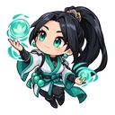 Valorant Sage cursor: chibi Sage in teal robes, sticker style