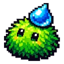 Verdant Rain Pixel cursor: pixel art tuft of spiky green grass with dark eyes and a blue raindrop on its head