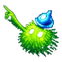 Verdant Rain Pixel hover pointer: the same green grass critter stretching a leafy arm to point up-left