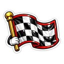 Victory Finish Flag cursor: black and white chequered flag with red trim on a gold pole, held by a white gloved hand