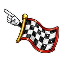 Victory Finish Flag hover pointer: the same chequered flag on a gold pole with a white gloved hand pointing up-left