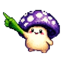 Violet Pixel Shroom hover pointer: pixel art violet-capped mushroom pointing up-left with a green leaf arm