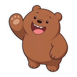 We Bare Bears Grizzly cursor: chibi Grizz waving, sticker style