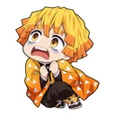 Zenitsu Agatsuma cursor: a scared chibi Zenitsu, sticker style